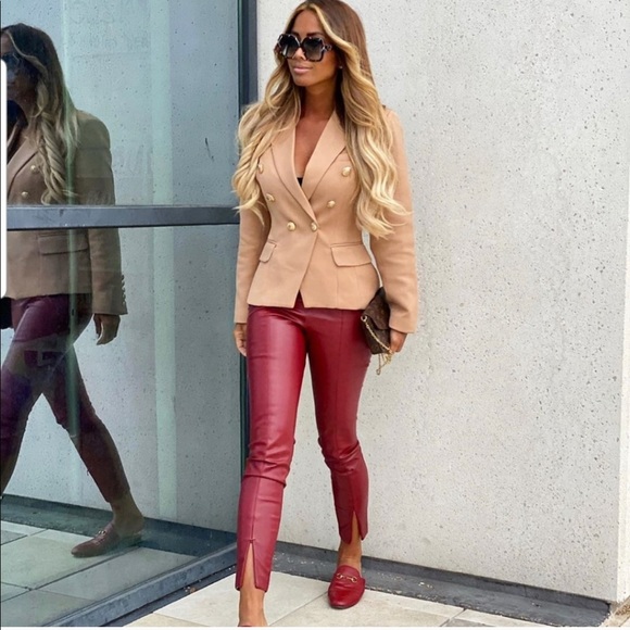 Zara Trafaluc Red Vegan Faux Leather Legging Pants - Picture 2 of 9